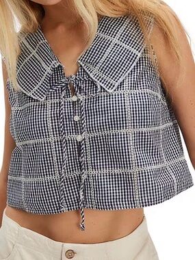 Free People Waiting For Me Plaid Collared Top Small